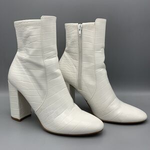 Aldo White Ankle Boots, Faux Alligator 4” Heel Women's 8.5/8 Go Go Boot, Glam